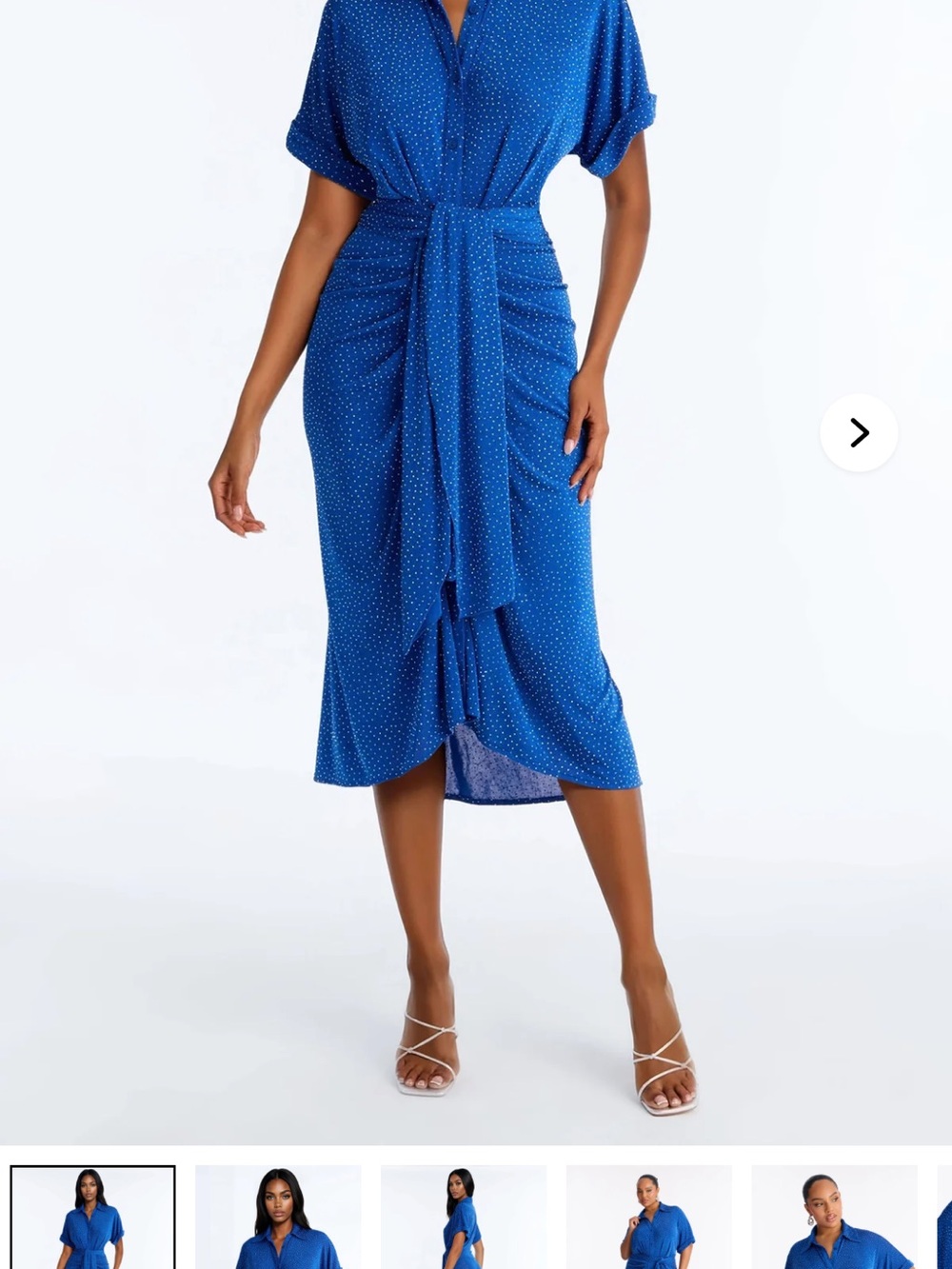 Polka Dot Tie-Front Midi Skirt - Blue